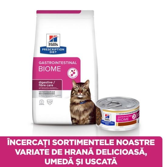 Hill’s Prescription Diet Feline Gastrointestinal Biome – hrană uscată dietetică pentru pisici cu tulburări digestive și scaun moale/diarree, 8 kg